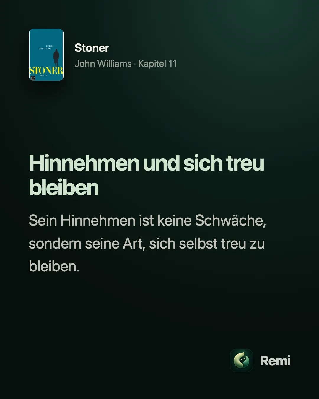Teilen-Karte aus Remi: „Hinnehmen und sich treu bleiben“ aus „Stoner“, Kapitel 11